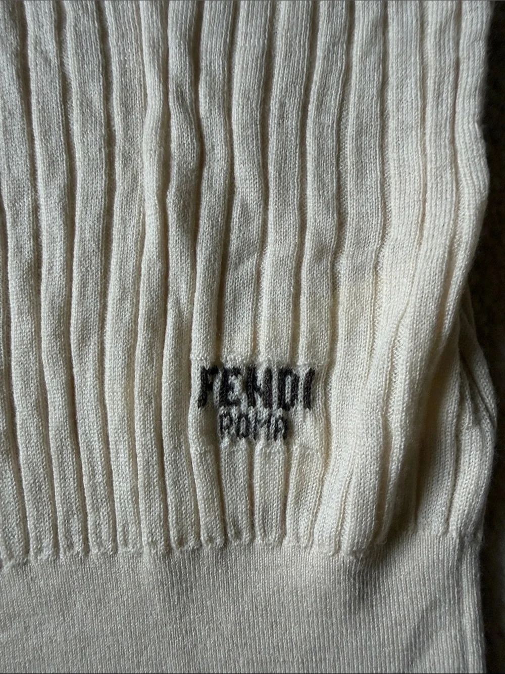 Fendi Cream Ribbed Knit Pullover - Picture 2 of 5